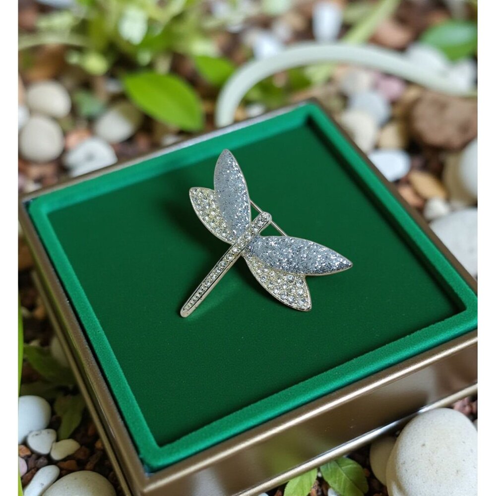 vintage steinmetz & sons sfj silver tone crystal insets #0151 dragonfly brooch